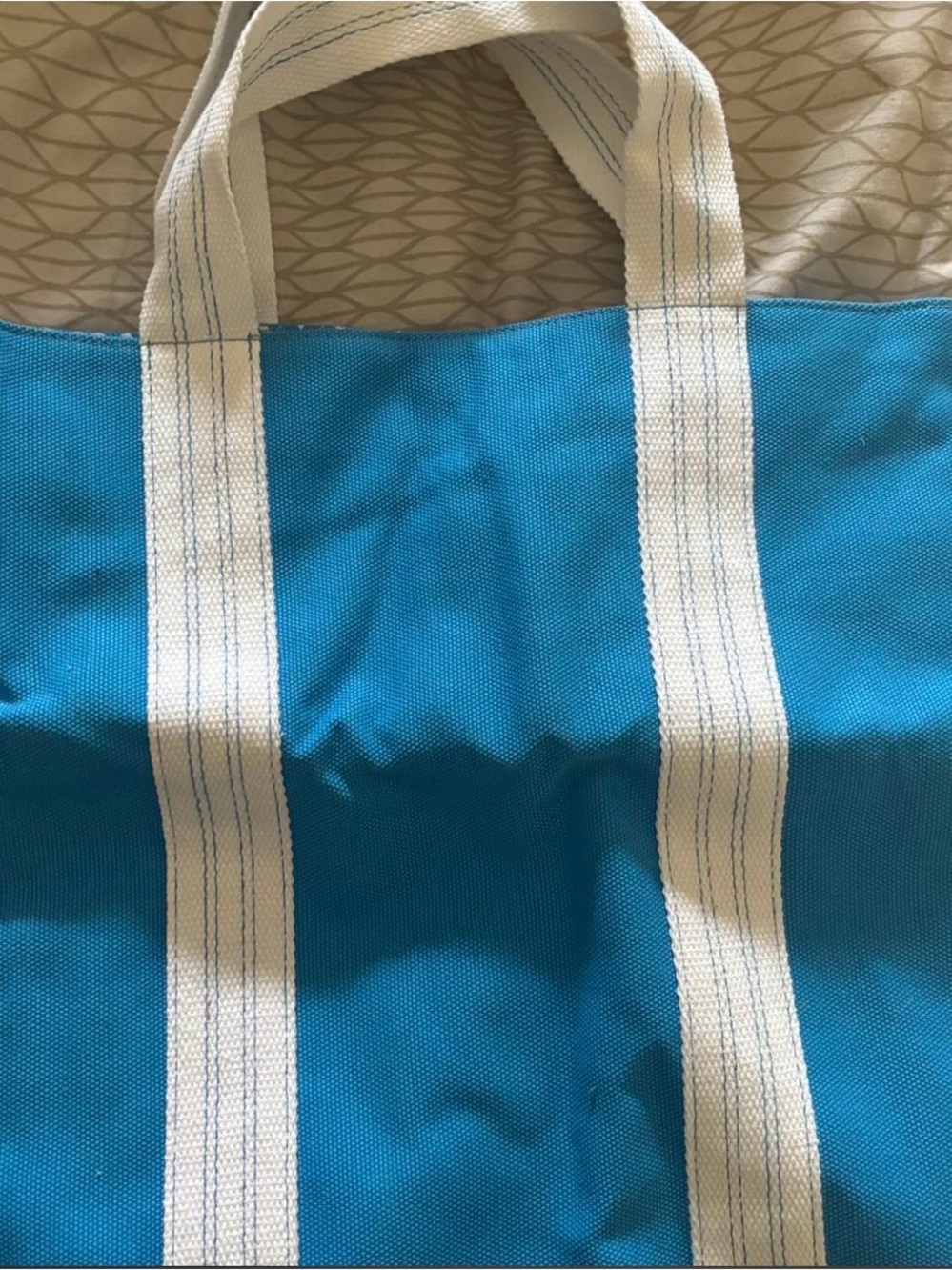 Michael Kors Bright Blue Canvas Tote with Cream Webbed Handles